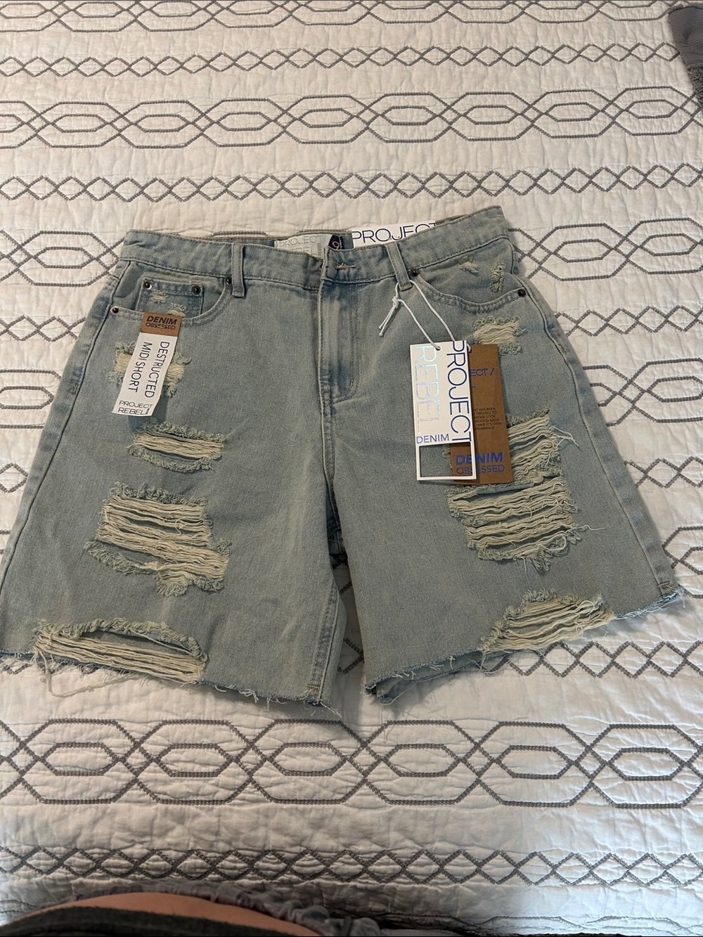 rebels Light Blue Washed Denim Shorts